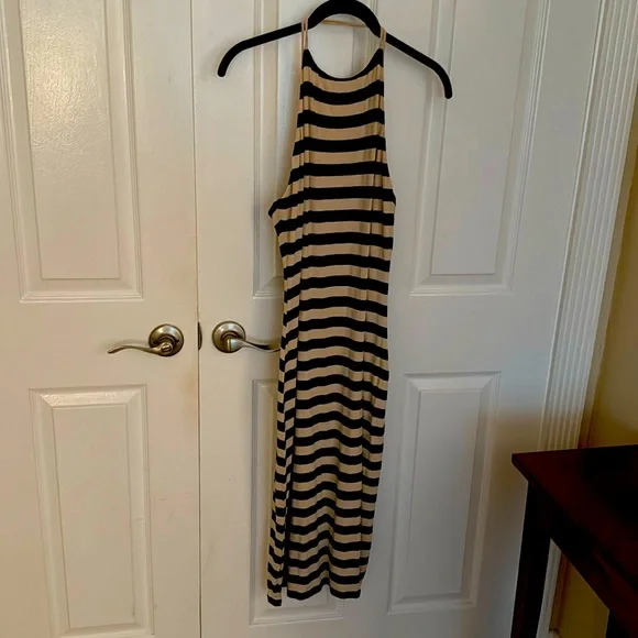 Rachel Parcell New W/O Tags Black/Tan Striped Knit Stretch Midi Dress - Picture 1 of 4
